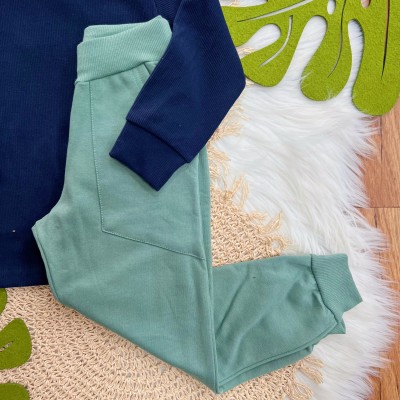 Conj. Blusa Manga Longa Keep Rolling e Calça de Moletom - Marinho e Verde